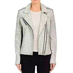 IRO Ilaria Crackled Leather/Wool Jacket gray and black, Size 42 - US 12 / 14